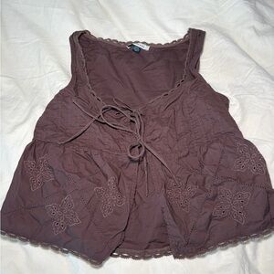 American Eagle Outfitters Brown Lace-Trimmed Blouse